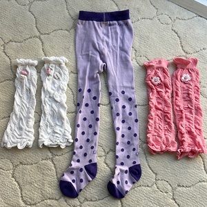 BabyLegs tights and 2 scrunched knitted leg warmers —size 18-24 m